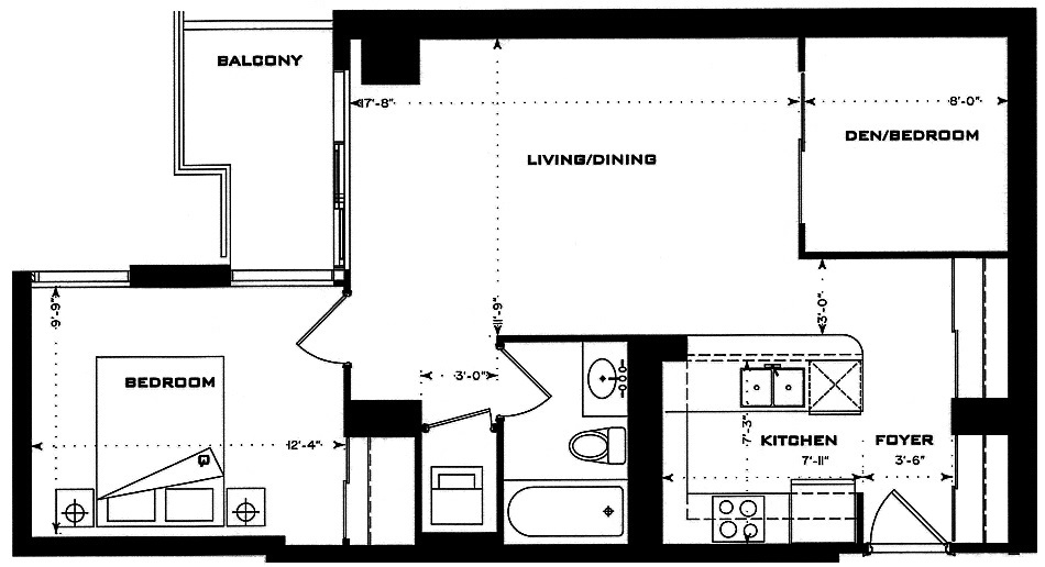 1 Bedford Road Yorkville Annex Toronto Condos Floor Plans 1 Bedroom Den 711 Sq Ft Donne Layout